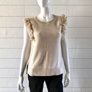 B.R. Beige Fringe Tunic Sleeveless Sweater Vest